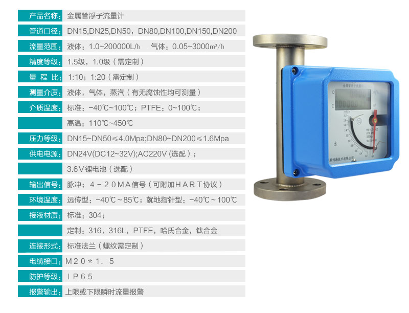 米科MIK-LZ金属管浮子/转子流量计产品参数表